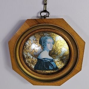Vintage Octagonal Portrait Frame with Gold and Blue Accents